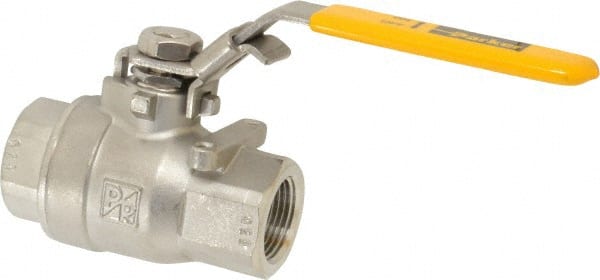 Parker - 3/4" Pipe, Full Port, Stainless Steel Standard Ball Valve - 2 Piece, Inline - One Way Flow, FNPT x FNPT Ends, Padlock Handle, 2,000 WOG, 150 WSP - Exact Tooling