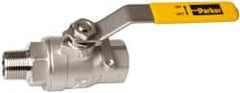 Parker - 3/4" Pipe, Full Port, Stainless Steel Standard Ball Valve - 2 Piece, Inline - One Way Flow, MNPT x FNPT Ends, Lever Handle, 2,000 WOG, 150 WSP - Exact Tooling