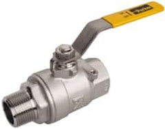 Parker - 1" Pipe, Full Port, Stainless Steel Standard Ball Valve - 2 Piece, Inline - One Way Flow, MNPT x FNPT Ends, Lever Handle, 2,000 WOG, 150 WSP - Exact Tooling