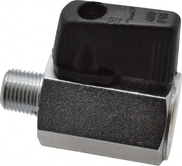 Midwest Control - 1/2" Pipe, Brass Miniature Ball Valve - Inline - One Way Flow, MNPT x FNPT Ends, Wedge Handle, 450 WOG - Exact Tooling