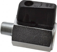 Midwest Control - 1/2" Pipe, Brass Miniature Ball Valve - Inline - One Way Flow, MNPT x FNPT Ends, Wedge Handle, 450 WOG - Exact Tooling