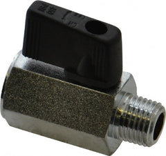 Value Collection - 1/4" Pipe, Brass Miniature Ball Valve - Inline - One Way Flow, MNPT x FNPT Ends, Wedge Handle, 450 WOG - Exact Tooling