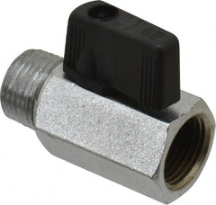 Value Collection - 3/8" Pipe, Brass Miniature Ball Valve - Inline - One Way Flow, MNPT x FNPT Ends, Wedge Handle, 450 WOG - Exact Tooling