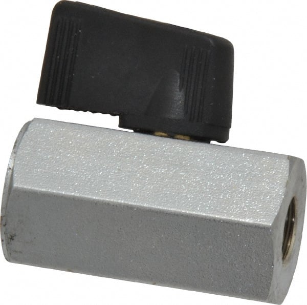 Midwest Control - 1/8" Pipe, Brass Miniature Ball Valve - Inline - One Way Flow, FNPT x FNPT Ends, Wedge Handle, 450 WOG - Exact Tooling