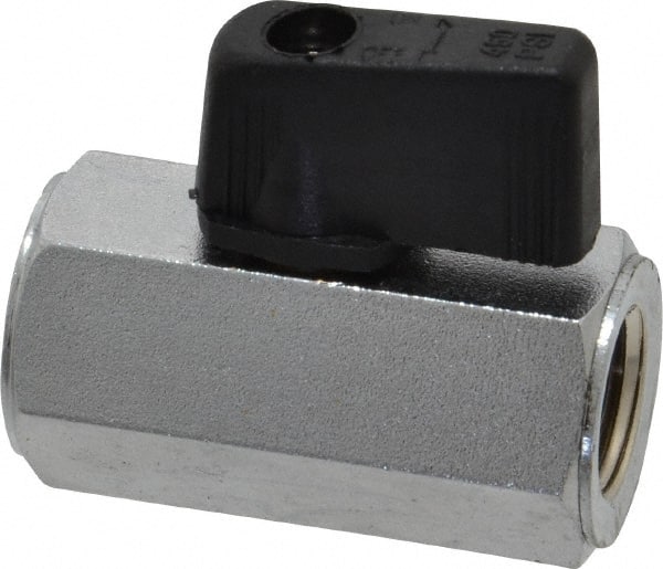 Value Collection - 1/4" Pipe, Brass Miniature Ball Valve - Inline - One Way Flow, FNPT x FNPT Ends, Wedge Handle, 450 WOG - Exact Tooling