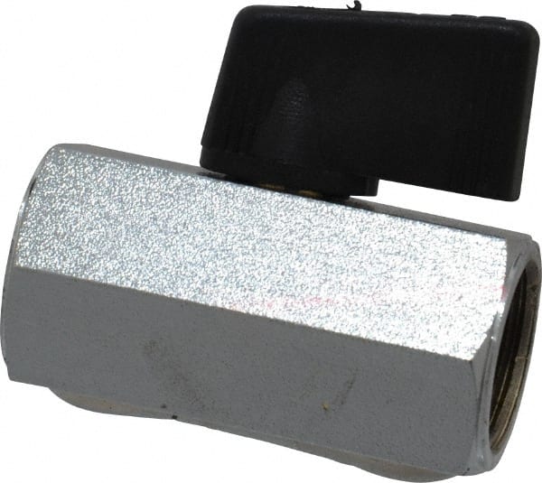 Midwest Control - 3/8" Pipe, Brass Miniature Ball Valve - Inline - One Way Flow, FNPT x FNPT Ends, Wedge Handle, 450 WOG - Exact Tooling