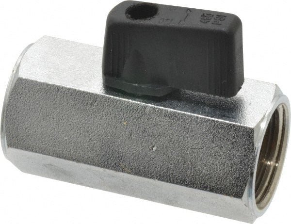 Midwest Control - 1/2" Pipe, Brass Miniature Ball Valve - Inline - One Way Flow, FNPT x FNPT Ends, Wedge Handle, 450 WOG - Exact Tooling