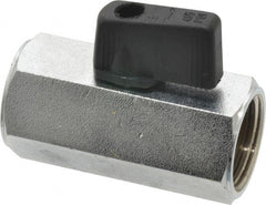 Midwest Control - 1/2" Pipe, Brass Miniature Ball Valve - Inline - One Way Flow, FNPT x FNPT Ends, Wedge Handle, 450 WOG - Exact Tooling