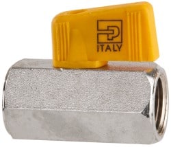 Parker - 3/8 x 1/4" Pipe, Brass Miniature Ball Valve - Inline - One Way Flow, FNPT x FNPT Ends, Wedge Handle, 450 WOG - Exact Tooling