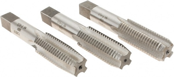 Interstate - 7/8-9 UNC, 4 Flute, Bottoming, Plug & Taper, Bright Finish, High Speed Steel Tap Set - Right Hand Cut, 4-11/16" OAL, 2-7/32" Thread Length - Exact Tooling