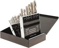 Interstate - #36, #29, #25, #21, #7 Drill, F to U Drill, #6-32 to 1/2-13 Tap, Hand Tap and Drill Set - Bright Finish HSS Drills, Bright Finish High Speed Steel Taps, Plug Chamfer, 18 Piece Set - Exact Tooling