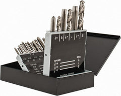 Interstate - #36, #29, #25, #21, #7 Drill, F to U Drill, #6-32 to 1/2-13 Tap, Spiral Point Tap and Drill Set - Bright Finish High Speed Steel Drills, Bright Finish High Speed Steel Taps, Plug Chamfer, 18 Piece Set - Exact Tooling