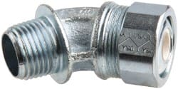 Cooper Crouse-Hinds - 1/4 to 0.35" Cable Capacity, Liquidtight, Elbow Strain Relief Cord Grip - 1/2 NPT Thread, 1-25/32" Long, Malleable Iron - Exact Tooling