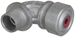 Cooper Crouse-Hinds - 0.15 to 1/4" Cable Capacity, Liquidtight, Elbow Strain Relief Cord Grip - 1/2 NPT Thread, 1-13/16" Long, Malleable Iron - Exact Tooling
