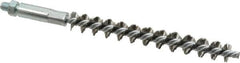 Schaefer Brush - 4" Brush Length, 1/2" Diam, Double Stem, Single Spiral Tube Brush - 6-1/4" Long, Stainless Steel, 1/4-28 Male Connection - Exact Tooling