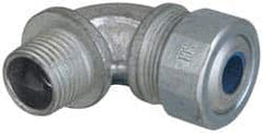 Cooper Crouse-Hinds - 0.35 to 0.45" Cable Capacity, Liquidtight, Elbow Strain Relief Cord Grip - 1/2 NPT Thread, 1-13/16" Long, Malleable Iron - Exact Tooling
