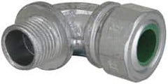 Cooper Crouse-Hinds - 0.45 to 0.56" Cable Capacity, Liquidtight, Elbow Strain Relief Cord Grip - 1/2 NPT Thread, 1-13/16" Long, Malleable Iron - Exact Tooling