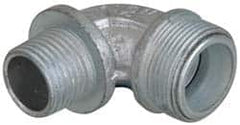 Cooper Crouse-Hinds - 0.55 to 0.65" Cable Capacity, Liquidtight, Elbow Strain Relief Cord Grip - 1/2 NPT Thread, 1-13/16" Long, Malleable Iron - Exact Tooling