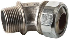 Cooper Crouse-Hinds - 0.55 to 0.65" Cable Capacity, Liquidtight, Elbow Strain Relief Cord Grip - 3/4 NPT Thread, 2-17/32" Long, Malleable Iron - Exact Tooling