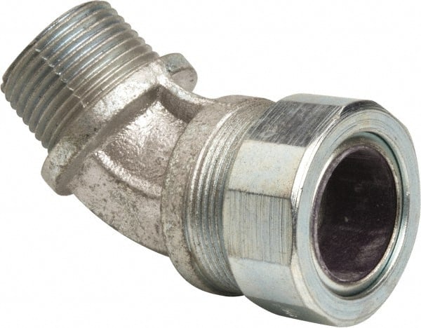 Cooper Crouse-Hinds - 3/4 to 0.85" Cable Capacity, Liquidtight, Elbow Strain Relief Cord Grip - 3/4 NPT Thread, 2-7/16" Long, Malleable Iron - Exact Tooling