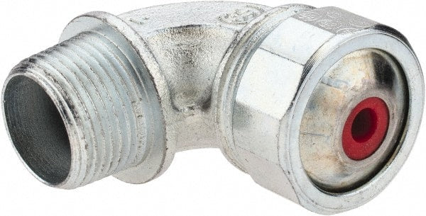 Cooper Crouse-Hinds - 0.15 to 1/4" Cable Capacity, Liquidtight, Elbow Strain Relief Cord Grip - 3/4 NPT Thread, 2-5/16" Long, Malleable Iron - Exact Tooling