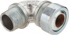 Cooper Crouse-Hinds - 0.55 to 0.65" Cable Capacity, Liquidtight, Elbow Strain Relief Cord Grip - 3/4 NPT Thread, 2-5/16" Long, Malleable Iron - Exact Tooling