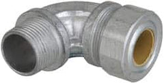 Cooper Crouse-Hinds - 0.65 to 3/4" Cable Capacity, Liquidtight, Elbow Strain Relief Cord Grip - 3/4 NPT Thread, 2-5/16" Long, Malleable Iron - Exact Tooling