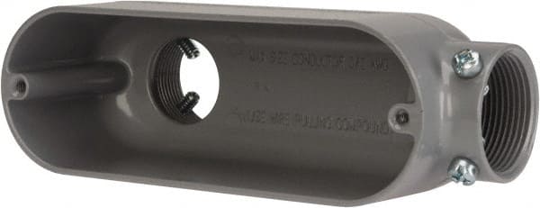 Cooper Crouse-Hinds - Form 5, LB Body, 1-1/4" Trade, EMT, IMC, Rigid Aluminum Conduit Body - Rectangle, 7.79" OAL, 32.3 cc Capacity, Gray - Exact Tooling