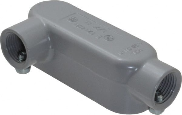 Cooper Crouse-Hinds - Form 5, LL Body, 1/2" Trade, EMT, IMC, Rigid Aluminum Conduit Body - Rectangle, 4.4" OAL, 4.35 cc Capacity, Gray - Exact Tooling