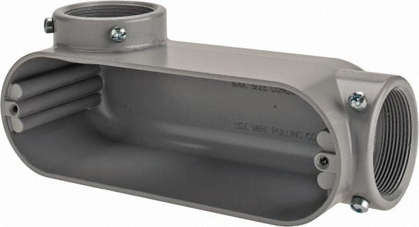 Cooper Crouse-Hinds - Form 5, LL Body, 2" Trade, EMT, IMC, Rigid Aluminum Conduit Body - Rectangle, 10.2" OAL, 69.7 cc Capacity, Gray - Exact Tooling