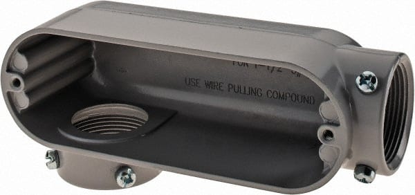 Cooper Crouse-Hinds - Form 5, LR Body, 1-1/2" Trade, EMT, IMC, Rigid Aluminum Conduit Body - Rectangle, 7.87" OAL, 35.8 cc Capacity, Gray - Exact Tooling