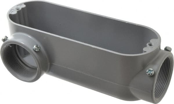 Cooper Crouse-Hinds - Form 5, LR Body, 2" Trade, EMT, IMC, Rigid Aluminum Conduit Body - Rectangle, 9.88" OAL, 69.7 cc Capacity, Gray - Exact Tooling