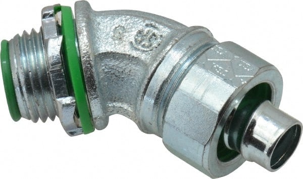 Cooper Crouse-Hinds - 3/8" Trade, Malleable Iron Threaded Angled Liquidtight Conduit Connector - Insulated - Exact Tooling
