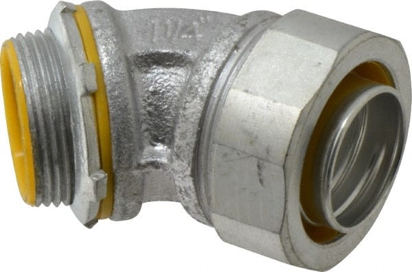 Cooper Crouse-Hinds - 1-1/4" Trade, Malleable Iron Threaded Angled Liquidtight Conduit Connector - Insulated - Exact Tooling