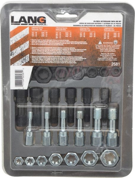 Lang - 1/4-20 to 9/16-32 Tap, 1/4-20 to 5/8-18 Die, UNC, UNF, Tap and Die Set - Carbon Steel, Nonadjustable, 26 Piece Set with PVC Case - Exact Tooling