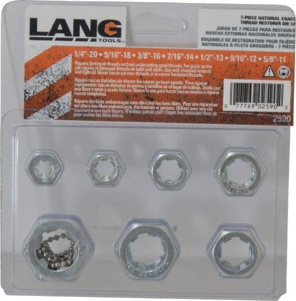 Lang - 1/4-20 to 5/8-11 UNC, Hex Die Set - 7 Piece Set - Exact Tooling