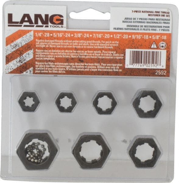 Lang - 1/4-28 to 5/8-18 UNF, Hex Die Set - 7 Piece Set - Exact Tooling