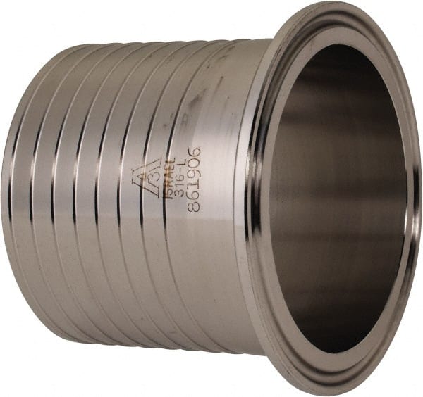VNE - 2-1/2", Clamp Style, Sanitary Stainless Steel Pipe Rubber Hose Adapter - Tube OD Connection, Grade 316/316L - Exact Tooling