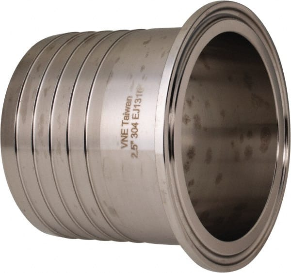 VNE - 2-1/2", Clamp Style, Sanitary Stainless Steel Pipe Rubber Hose Adapter - Tube OD Connection, Grade 304 - Exact Tooling