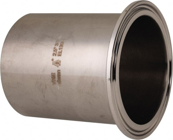 VNE - 2-1/2", Clamp Style, Sanitary Stainless Steel Pipe Long Tank Welding Ferrule - Tube OD Connection, Grade 316/316L - Exact Tooling