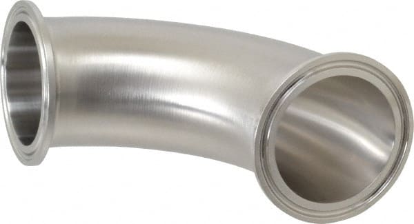 VNE - 2", Clamp Style, Sanitary Stainless Steel Pipe 90° Elbow - Tube OD Connection, Grade 316/316L - Exact Tooling
