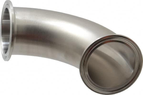 VNE - 2", Clamp Style, Sanitary Stainless Steel Pipe 90° Elbow - Tube OD Connection, Grade 304 - Exact Tooling