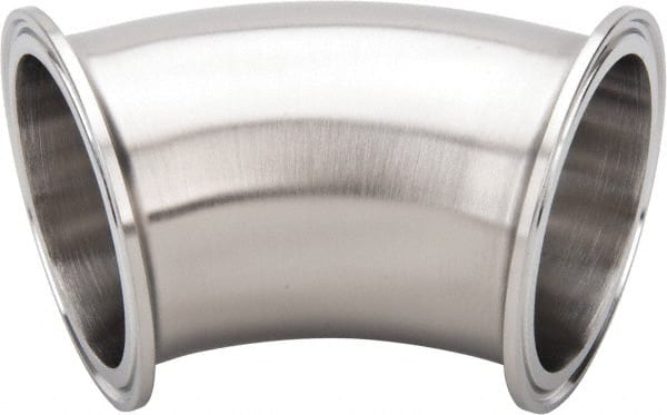 VNE - 2-1/2", Clamp Style, Sanitary Stainless Steel Pipe 45° Elbow - Tube OD Connection, Grade 304 - Exact Tooling