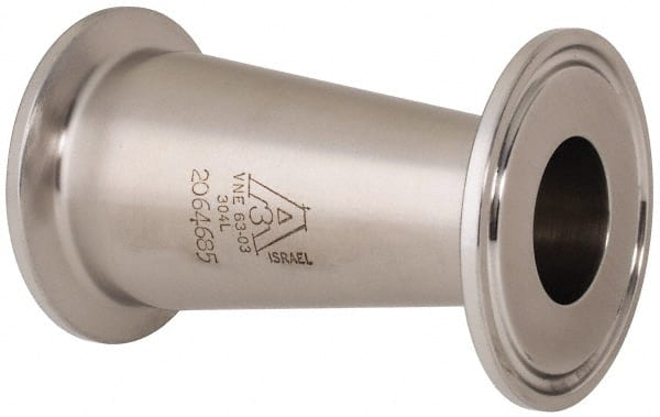 VNE - 1-1/2 x 1", Clamp Style, Sanitary Stainless Steel Pipe Concentric Reducer - Tube OD Connection, Grade 304 - Exact Tooling