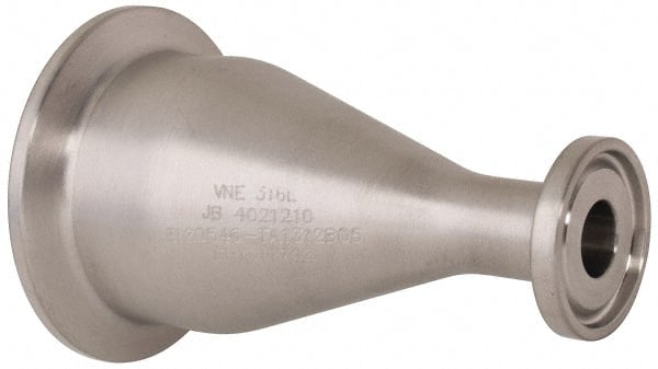 VNE - 1-1/2 x 1/2", Clamp Style, Sanitary Stainless Steel Pipe Concentric Reducer - Tube OD Connection, Grade 316/316L - Exact Tooling