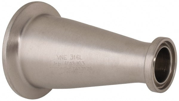 VNE - 1-1/2 x 3/4", Clamp Style, Sanitary Stainless Steel Pipe Concentric Reducer - Tube OD Connection, Grade 316/316L - Exact Tooling