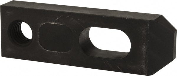 Jergens - 5/8" Stud, Low Carbon Steel, Plain Strap Clamp - 1/2" Travel, 4" OAL x 1-1/4" Wide x 5/8" High, Black Oxide Finish, Tapered Nose - Exact Tooling