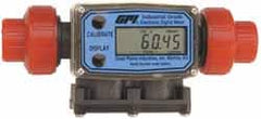 GPI - 1/2" Port Electronic Digital Flowmeter & Totalizer - 150 Max psi, 1.2 to 12 GPM, PVDF - Exact Tooling