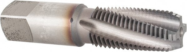 OSG - 1/4-18 NPT, 3/8 Inch Projection, 15° Helix Angle, 4 Flutes, Bottoming Chamfer, TiCN Coated, High Speed Steel, Spiral Flute Pipe Tap - Exact Tooling