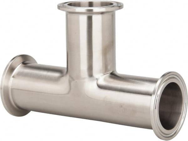 VNE - 1-1/2", Clamp Style, Sanitary Stainless Steel Pipe Tee - Tube OD Connection, Grade 316/316L - Exact Tooling